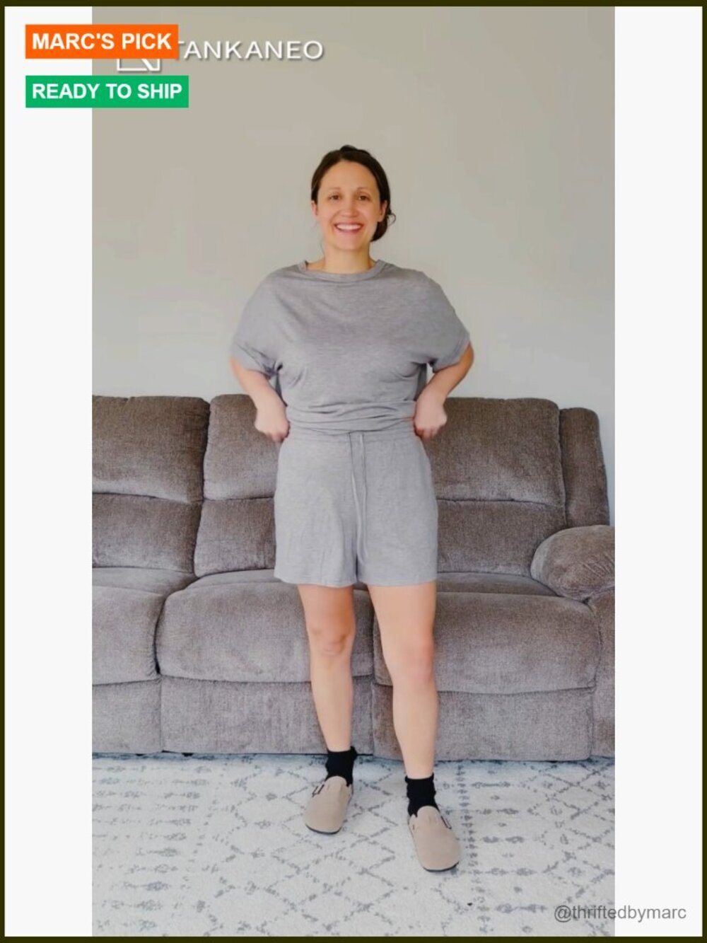 Oversized Short Sleeve Tee and Drawstring Shorts Lounge Set Size Small - Picture 5 of 7